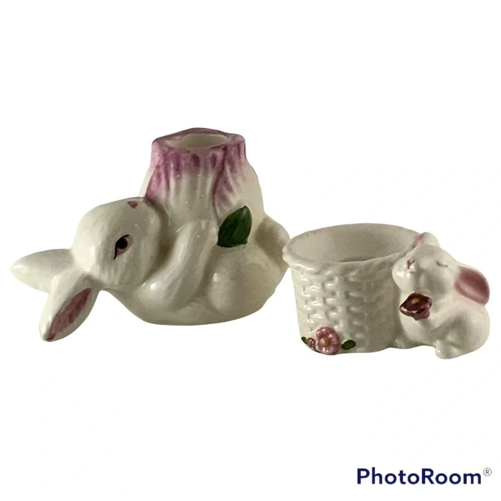 Vintage Avon Easter Bunny Candle Holder Set  Made in Brazil 1970’s 2 Pie…